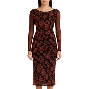 Fuzzi Jean Paul Gaultier Red Floral Mesh Ruched Bodycon Dress S Cocktail Goth